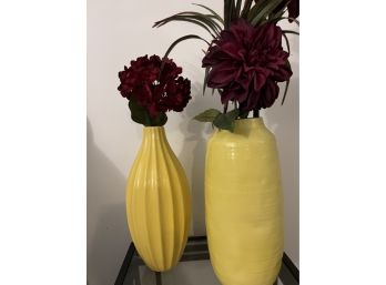 Set Of 2 Large Yellow Vases Both 15 1/2 In Tall See Photos