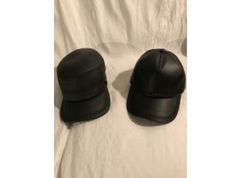 2 Mens Faux Leather Black Fashion Baseball Style Hats