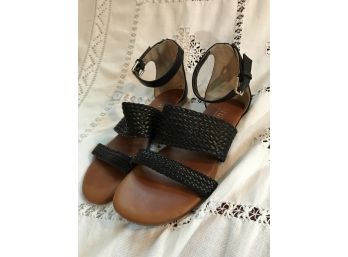 Ana Zip Back Black Sandals Size 7