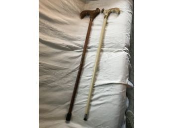 2 X Ram Head Wood Carved Canes