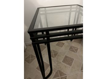 Set Of 2 Black Metal And Glass  End Tables See Photos