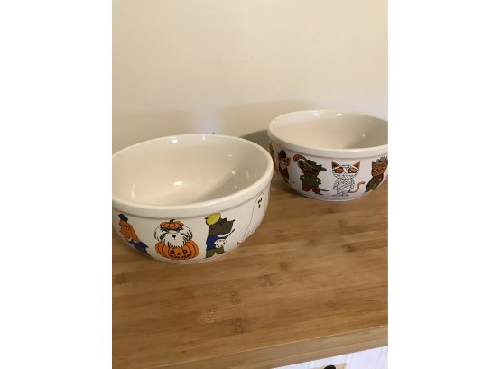 Lot Of 2 Stoneware Halloween Bowls Trick Or Treat By Ursula Dodge