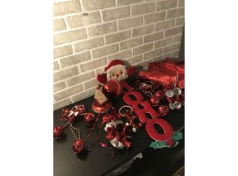 Christmas Lot Of Red Bells Tree Skirt And Sign
