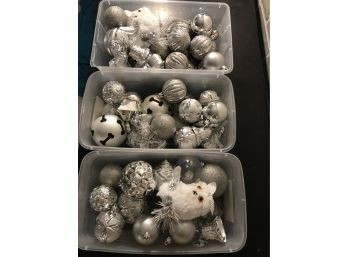 Lot Of Pretty Silver Christmas Ornament Balls