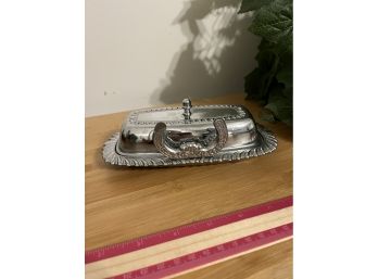 Vintage Silver Tone Butter Dish With Glass Tray See Photos