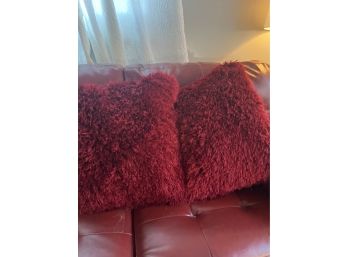 Set Of 2 Calvin Klein Deep Red Shag 20x20 Decorative Accent Throw Pillows See Photos