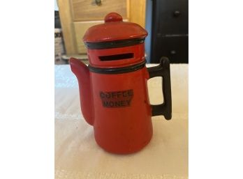 Red Coffee Pot Ceramic Vintage Coin Bank Coffee Money