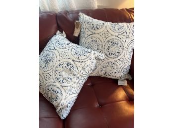 Set Of 2 Lillian August Fade Mildew Water Resistant Indoor Outdoor Blue And White 16x16 Throw Pillows