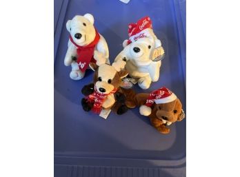 Lot Of 4 Coca Cola Stuffed Animals Plush Christmas Polar Bears Reindeer & Seal See Photos