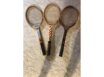 3 X Vintage Wood Tennis Rackets