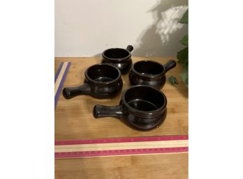 Set Of 4 Vintage Dark Brown Glaze Terra Cotta Rice Bean Soup Bowls Taiwan  See Photos