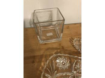 Lot Of Glass And Crystal Vase, Trinket Dish Tray And More