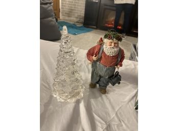 10 Inch Pacific Rim Glass Christmas Tree And Garden Santa