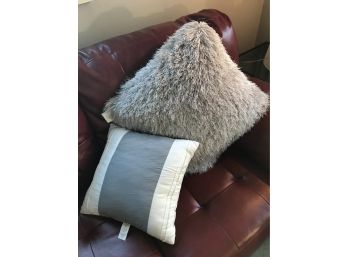 Lot Of 2 Throw Pillows Silver Grey Shag And Grey And White