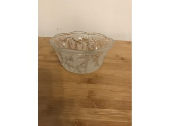 Crystal Clear Indonesia PartiallyFrosted Glass Bowl Floral Leaf  Scalloped Rim