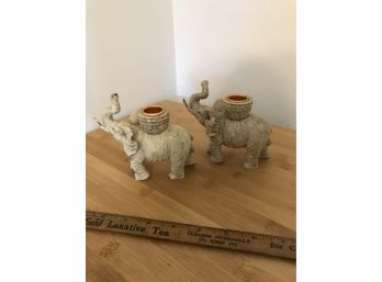 Set Of 2 Elephant Taper Candle Holders