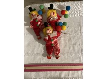 Lot Of 3 Vintage Russ Berrie  Christmas Ornament Ballons Red White  7' Figure Clown