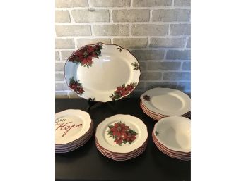 Better Homes And Gardens Poinsettia Creamware Dinnerware Service For 4 Set