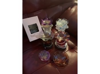 Lot Of 5 Colored Electric Glass Scented Oil Warmers And Extra Plates See Photos