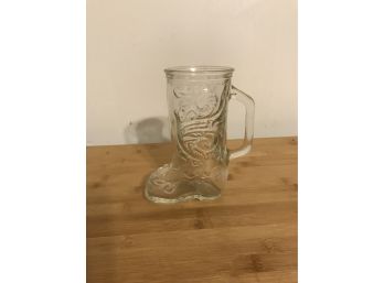 6 Inch Tall Scrolled Glass Boot Beer Mug 12.5 OZ Capacity