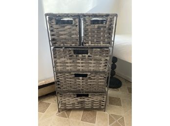 Grey Four-Tiered Woven Organizer With 5 Basket Drawers