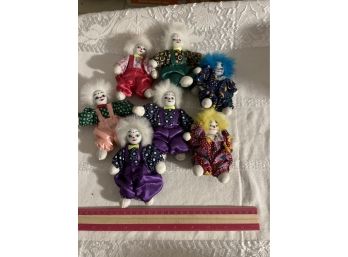 Lot Of 7 Vintage Porcelain Faced Clown Dolls 5 In See Photos