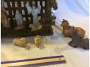 Porcelain Nativity Set With Wooden Creche