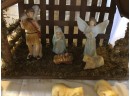 Porcelain Nativity Set With Wooden Creche