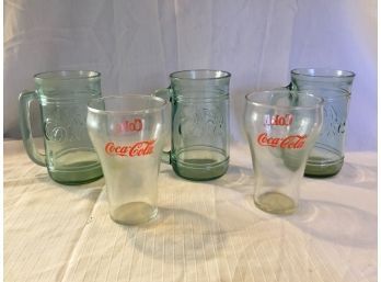 Lot Of 5 Vintage Coke Coca Glasses