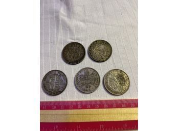 Lot Of 5 Great Britain Half 1/2 Crown Silver Coins Various Years And Conditions See All Photos Please