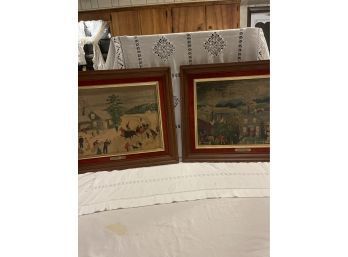 Set Of 2 Vintage Early Americana Grandma Moses Framed Print Turner Wall Art