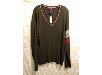 Venezia Jeans Clothing Company Ladies V-Neck Sweater, Dark Gray W/ Lite Gray & Red Accents. New W/tags