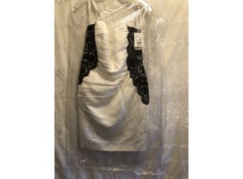 Davids Bridal Evening/cocktail/weddingProm Dress Size 10. Ivory W Black Lace Side Design. New With Tags
