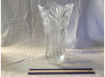 Heavy Cut Crystal Vase Light Reflective Vintage 12 Tall