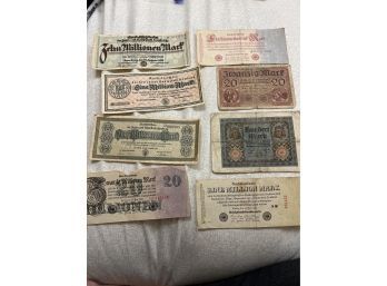 Lot Of 8 German Mark Reichsbanknotes Currency Foreign Money See Photos