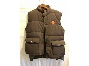 Vintage Lion Uniform Brand Winter Vest Size X Large, With SHELL Logo, Dark Brown, W/thin Vest, Needs Cleaning