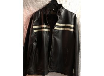 Vintage PX Jacket, Large. Dark Brown With 2 White Stripes, 2 Zippered Outside Pockets, Zippered Cuffs