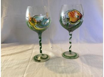 Hand Painted Fish Wine Glasses