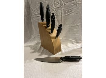 Braun Knife Set With Curved Wood Block And Sharpener See Photos