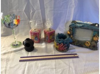 Tropical Decor Lot Candles Wine Glass And More See Photos