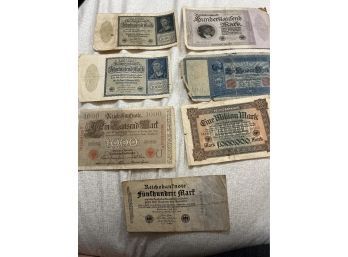 Lot Of 7 German Mark Reichsbanknotes Currency Foreign Money See Photos