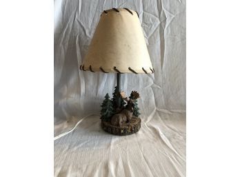 Lamp With Moose & Evergreens, Inside Of Lamp Shade Has Moose & Evergreens, No Bulb, Not Tested, See Photos