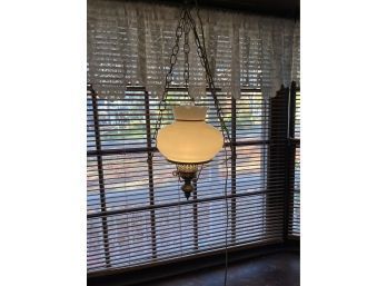 Vintage Hanging Light W/ Hurricane Chimney & Milk Glass Shade Swag Lamp Chain & Cord