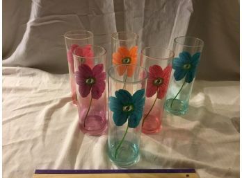Set Of 6 Pretty Floral Plastic Outdoor Drinking Glasses