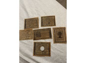 Lot Of 6 Antiqued Reproductions Of Original Colonial Banknotes See Photos