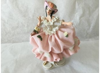 Dresden Lady Pink Dress Figurine Marked  See Photos