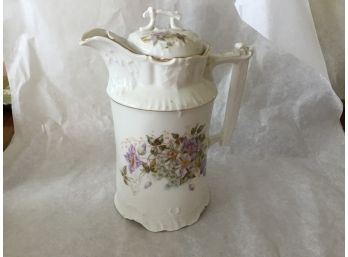 Vintage Germany German C.T. Chocolate Pot Coffee Pitcher Purple Flowers Floral