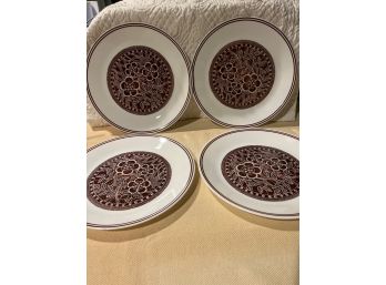 Set Of 4 Vintage Retro Brown Flower Corelle Corning Dinner Plates