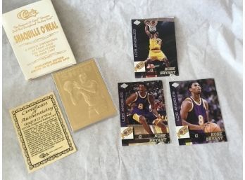 3 Edge 1999 Kobe Bryant Cards & 1 Classic 23 Karat Genuine Gold Foil Card With Coa