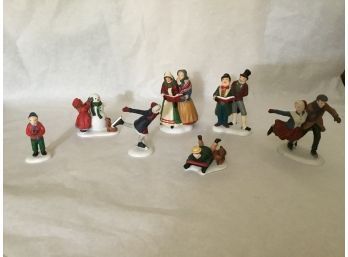 Lot Of 7 Department 56 Christmas Village Accessories Carolers, Skaters And More